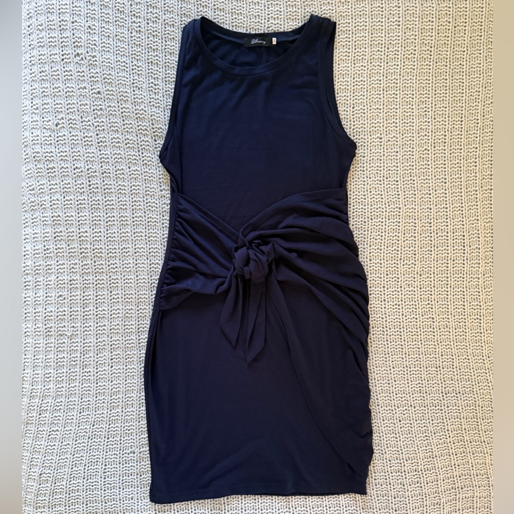 Lillusory Navy Tie Wrap Sleeveless Knee Length Dress Business Casual Office M